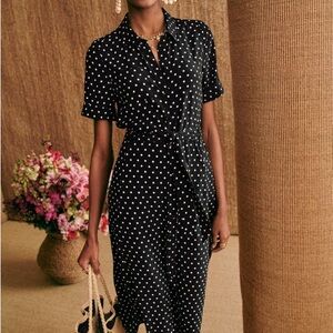 Sezane Adele Black Polka Dot Button Up Shirt Dress 42